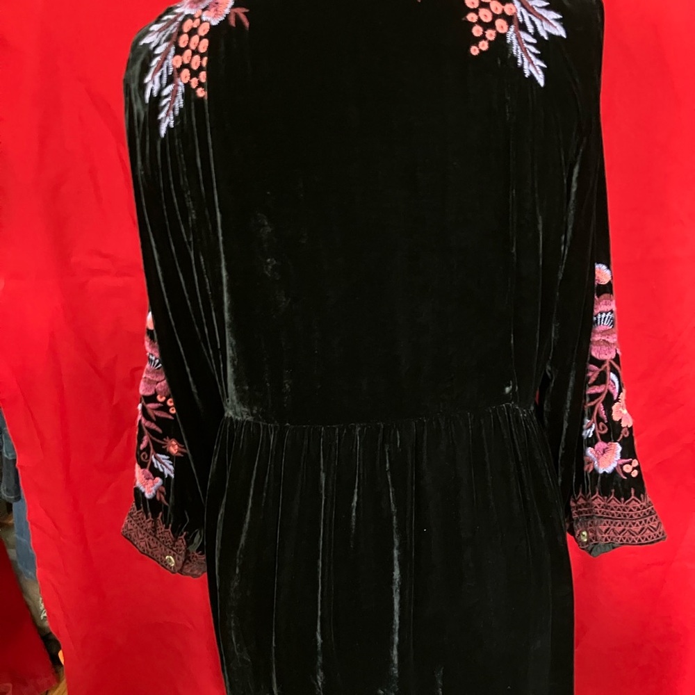Johnny Was Black Velvet Dress with Pink and Purple Floral Embroidery - Picture 6 of 12